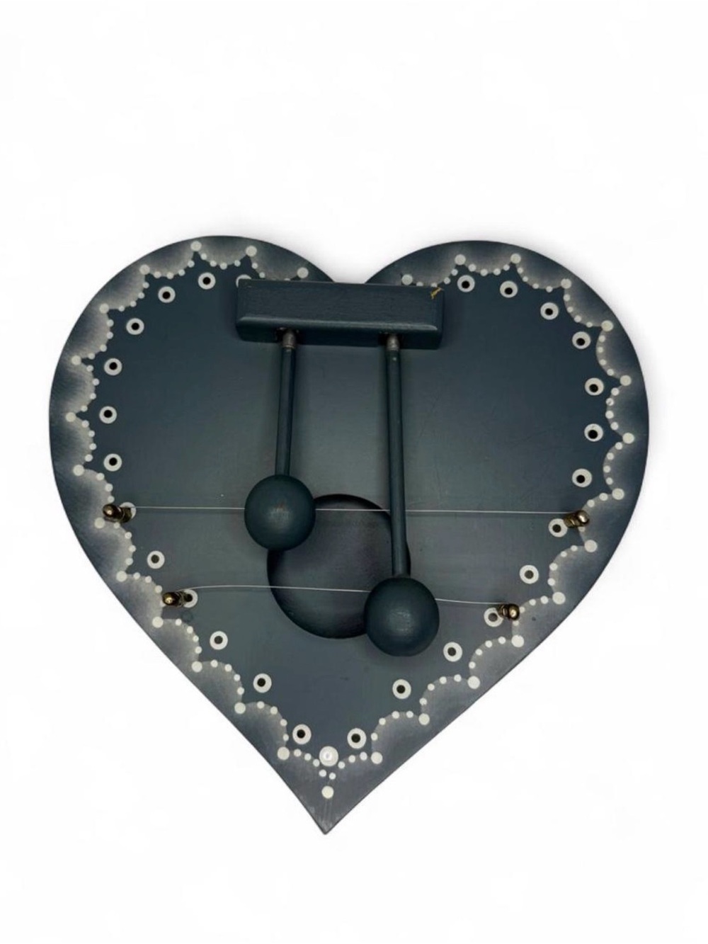 Vintage Heart Shaped Wooden Door Harp Chime Blue Folk Art Taiwan 8.5”
